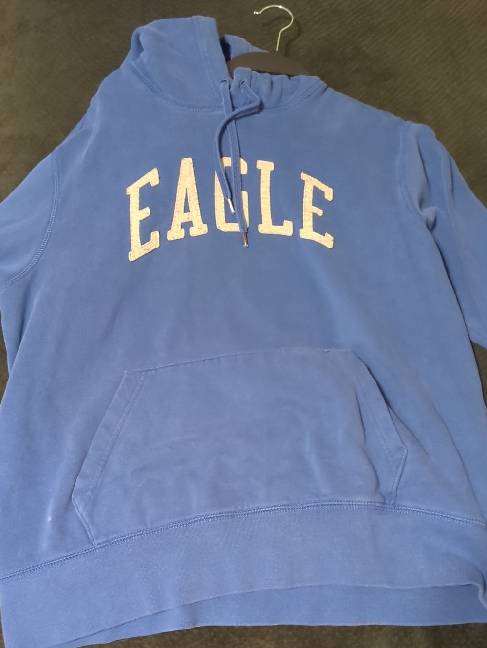 American Eagle Outfitters Blue Hoodie with White 'EAGLE' Lettering